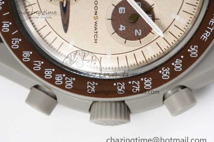 0309 Speedmaster Misson To Saturn 1:1 Best Edition Beige Dial On Nylon Strap Quartz Casual 7861